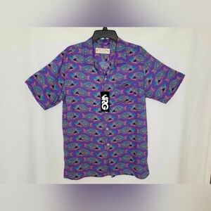 Rowdy Gentleman Men Shirt Palawan Hawaiian Purple Trout Fish Cotton/Viscose Sz M